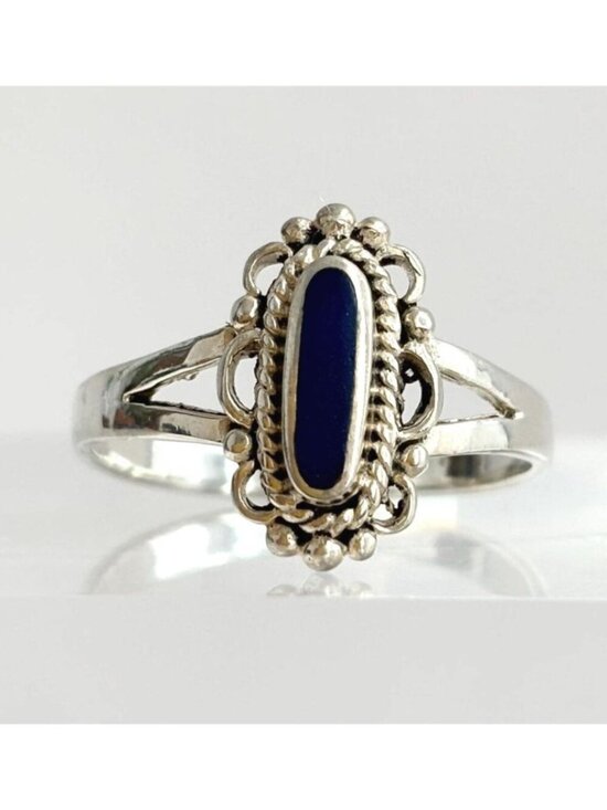 Jewelry - Lapis Lazuli Oval Scalloped Beaded Southwest Sterling Silver 925 Vintage Ring